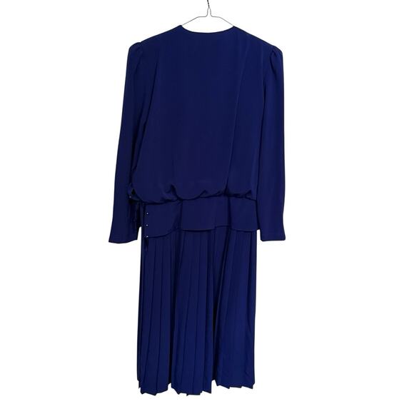 Vintage 80’s Fashion Lindsey Blake Blue Pleated Dress Long Sleeve Size 12 Retro - Picture 6 of 9